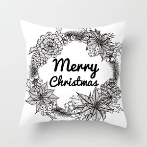 Christmas Day Cushion Cover Santa Deer Tree Soft Throw Pillows Cover Home Sofa Bedroom Black Decorative Pillow Case