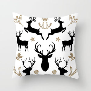 Christmas Day Cushion Cover Santa Deer Tree Soft Throw Pillows Cover Home Sofa Bedroom Black Decorative Pillow Case