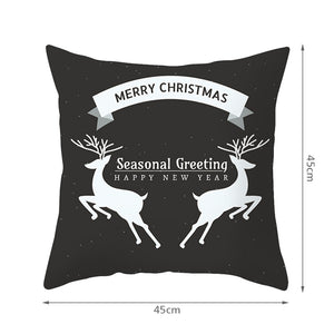 Christmas Day Cushion Cover Santa Deer Tree Soft Throw Pillows Cover Home Sofa Bedroom Black Decorative Pillow Case