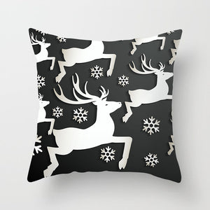 Christmas Day Cushion Cover Santa Deer Tree Soft Throw Pillows Cover Home Sofa Bedroom Black Decorative Pillow Case