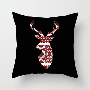 Christmas Day Cushion Cover Santa Deer Tree Soft Throw Pillows Cover Home Sofa Bedroom Black Decorative Pillow Case